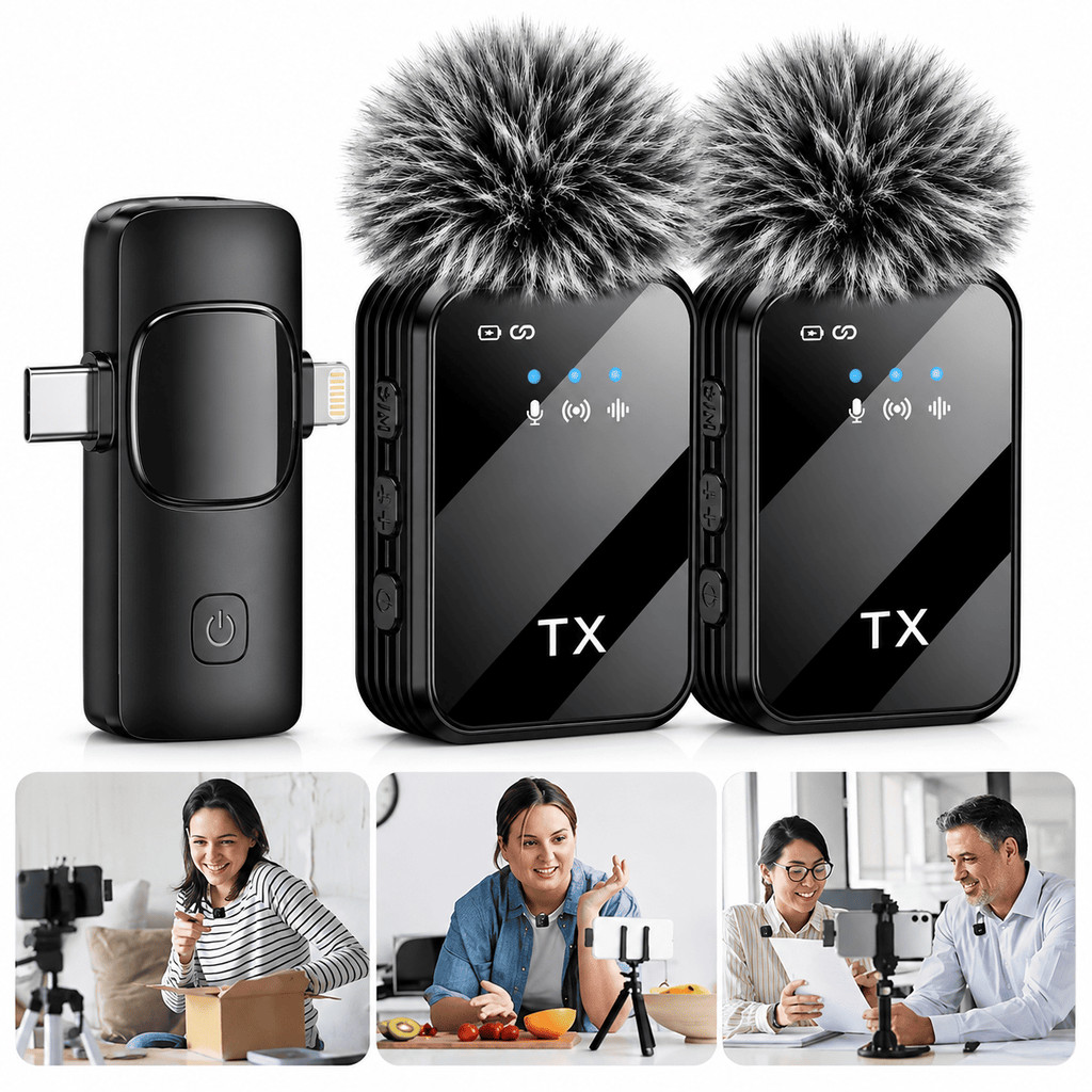 Microfone Lapela Sem Fio 2em1 Tipo-C Cancelamento Ruído Live Gravação Plug Play Celulares Smart Portátil Mini Original