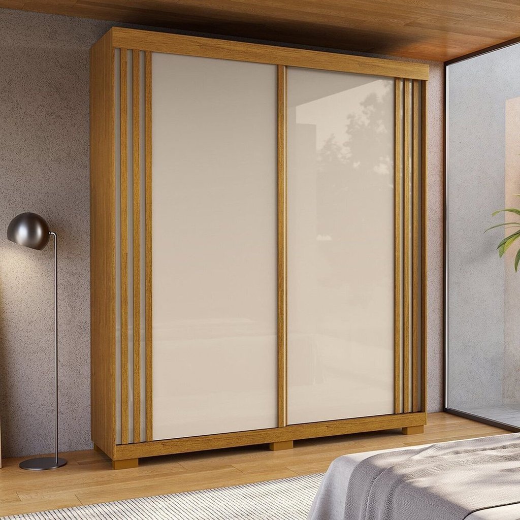 Guarda-Roupa Casal 100% MDF 2 Portas 180cm Freesia Espresso Móveis Bege/Cinamomo/Off White Cinamomo/Off White