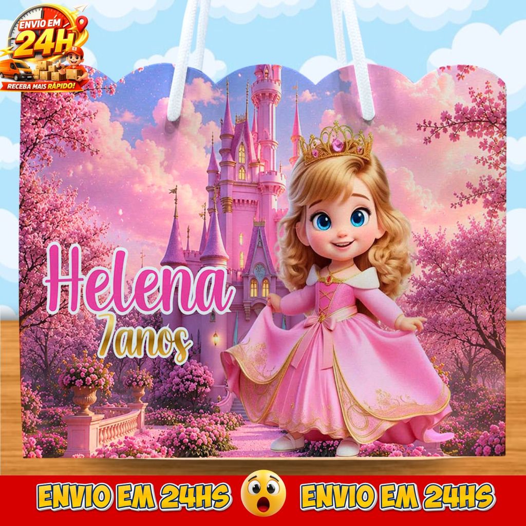 Sacolinhas Princesa Aurora baby Personalizadas - Lembrancinhas Princesas da disney com Nome e Idade