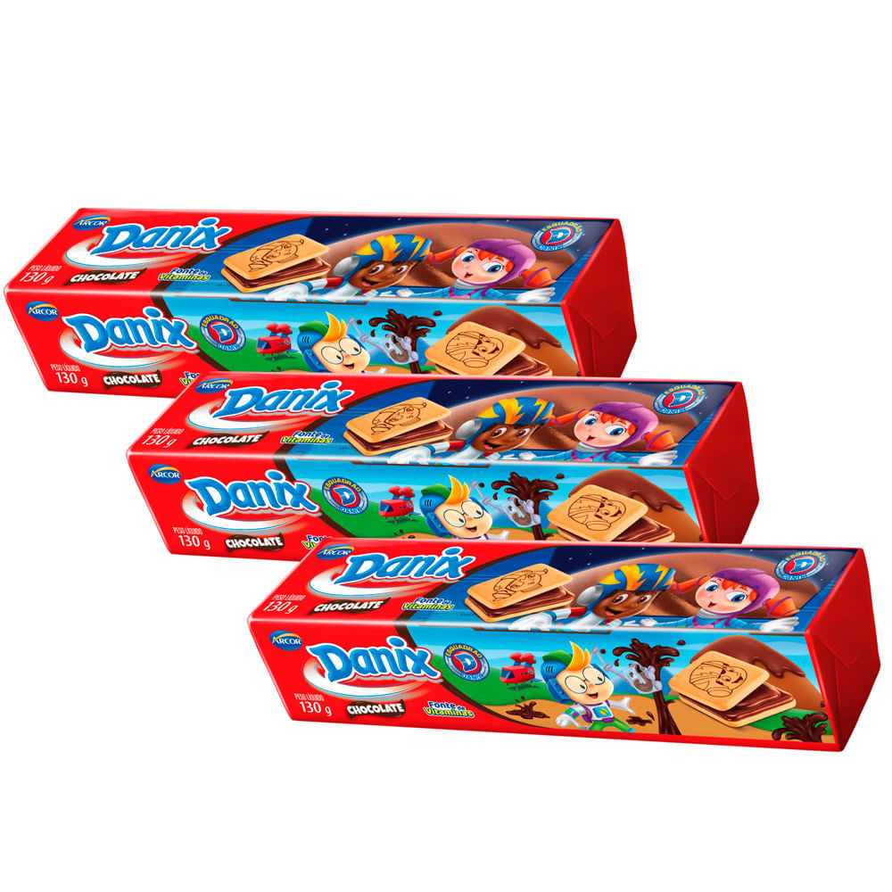 Kit 3 Biscoito Recheado Danix Smurfs Sabor Chocolate 130g