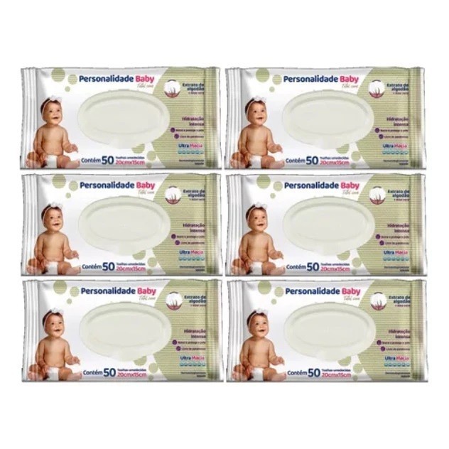 Lenço Umedecido Caixa Personalidade Baby  6 Pacotes C/50un Alta Qualidade e Conforto