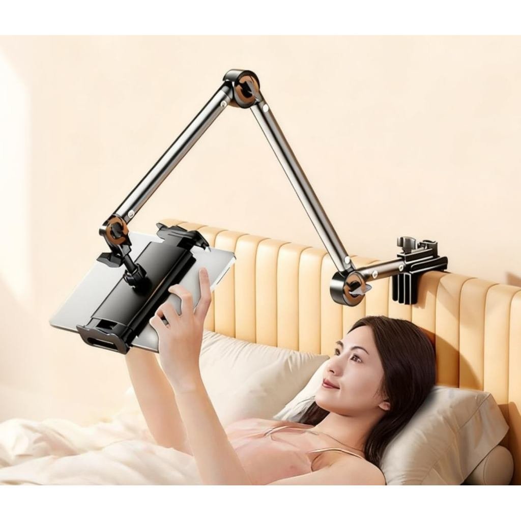 Suporte Ajustável de 4 Eixos para Tablet e Telefone, Braço Flexível com Rotação de 360° para Montagem na Cama e Mesa, Su