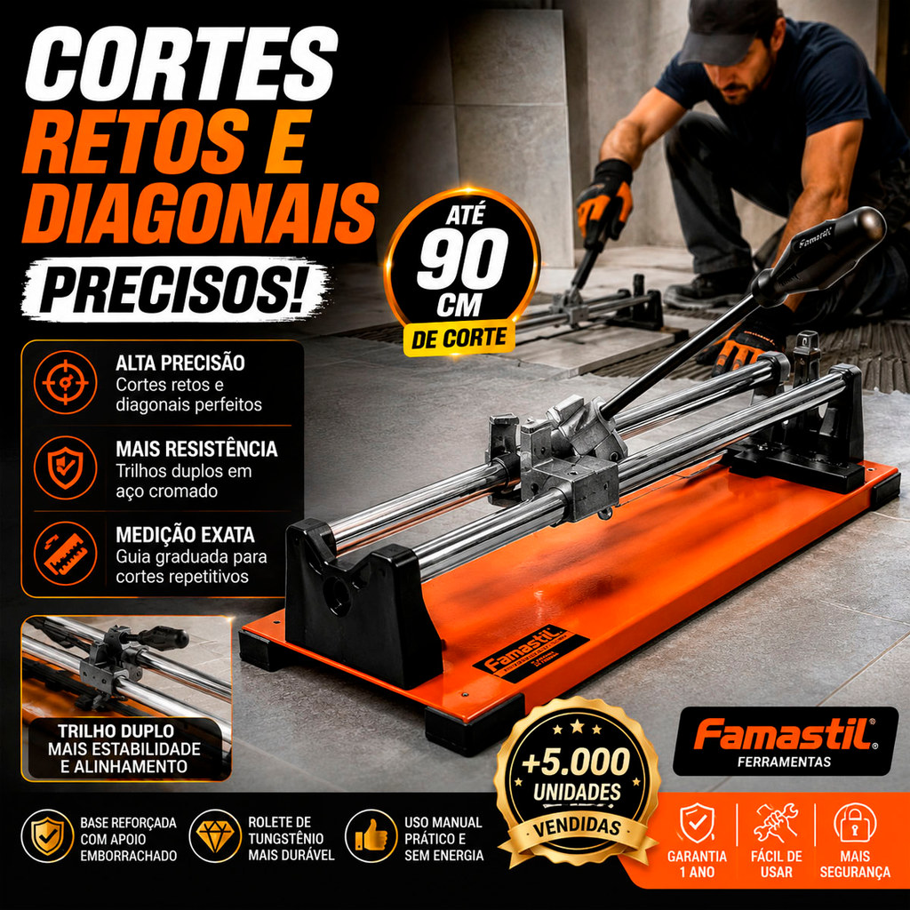 Cortador De Piso Manual 90cm Trilho Duplo Famastil Obras Reformas E Acabamentos
