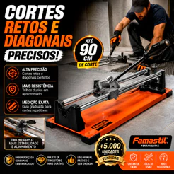 Cortador De Piso Manual 90cm Trilho Duplo Famastil Obras Reformas E Acabamentos