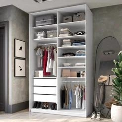 Closet Solteiro 100% MDF BP 139,5cm 3 Gavetas Sion Branco Branco