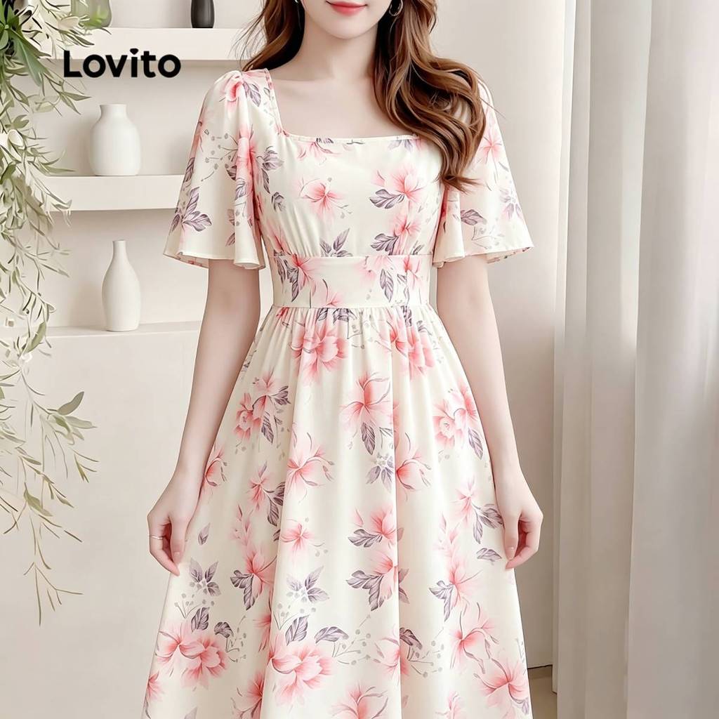 Lovito Vestido Elegante com Padrão Plissado Vestido de Primavera/verão para mulheres L198ED610 — imagem 2 de 2