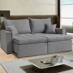 Sofá Cama Dallas 170 cm sem Caixa Veludo Prata Cinza Cinza