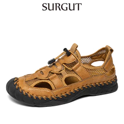 SURGUT Sandálias Masculinas De Verão De Microfibra Superior Oco Respirável Tendência De Rua Sapatos Tamanho Grande 38-48