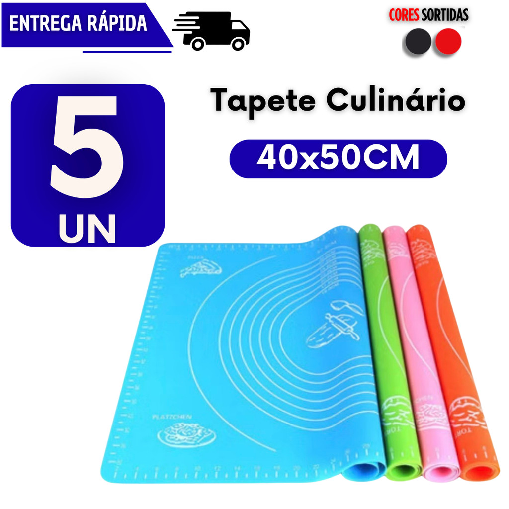 Conjunto 5 Tapete Silicone Culinário 40x50cm Para Fazer Massas Antiaderente Resistente Resistente Não Gruda Tapetes