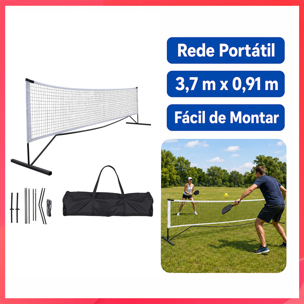 Rede de bola longa de 3.7m, conjunto completo de suporte, tubo preto, bolsa de armazenamento, lazer doméstico, esportes,