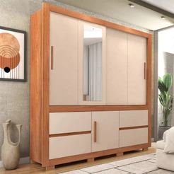 Guarda-Roupa Casal Optimus Lux 3 Portas Correr com Espelho 4 Gavetas Caemmun