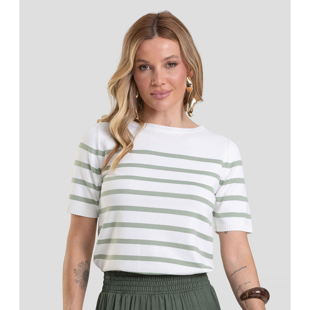 Blusa Feminina Em Tricot Listrado Dianna Verde