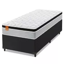 Cama Box Solteiro Colchão Molas Ensacadas Real 88x188x65cm Preto / Cinza- Suporta até 130Kg por Pess