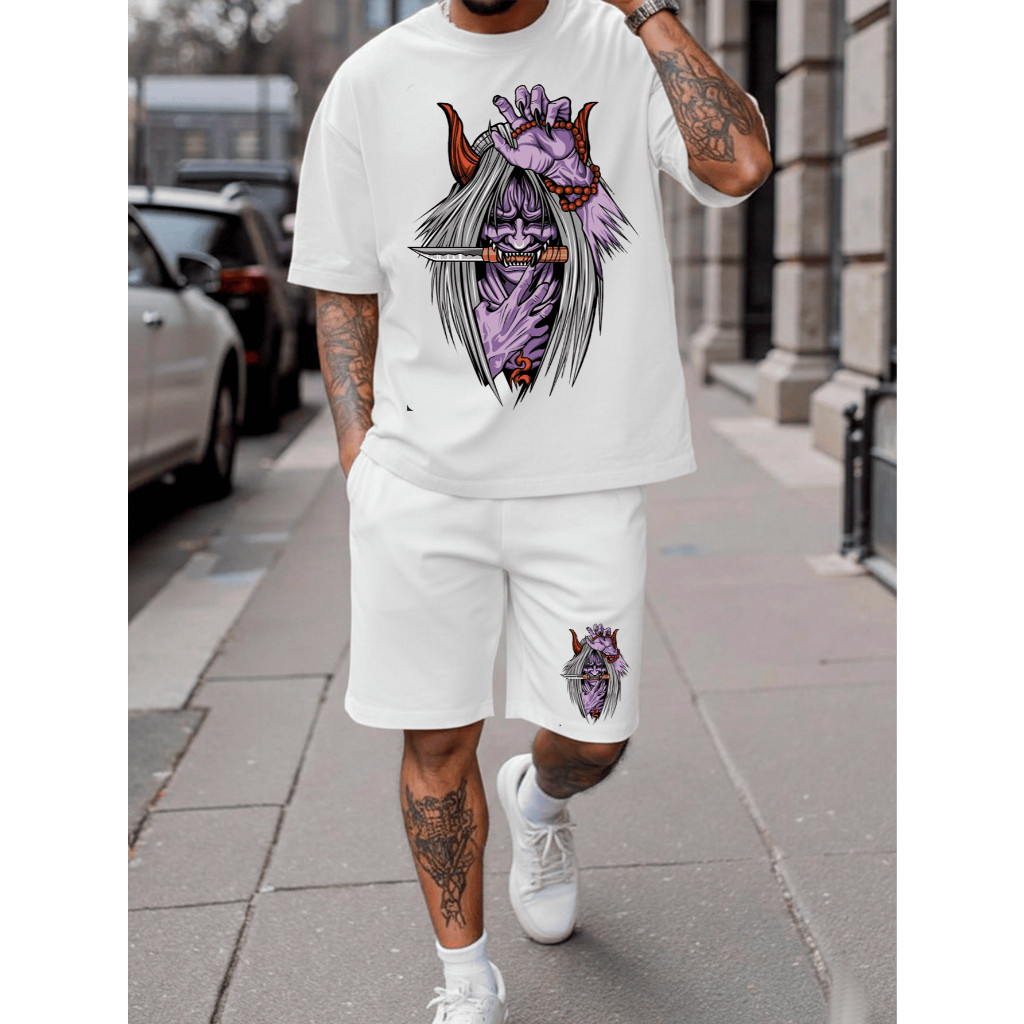 Kit Camiseta 30.1 e Short Tectel Conjunto Masculino Personagem Anime StreetWear Estiloso Lançamento