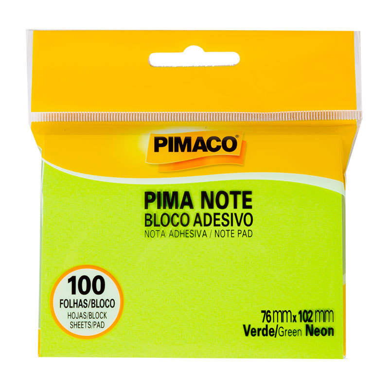 Bloco recado adesivo Pima Note Verde Neon 76x102mm 100 fls Pimaco