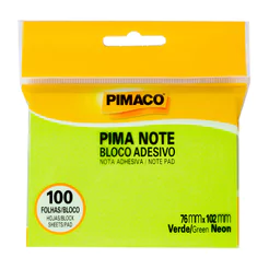 Bloco recado adesivo Pima Note Verde Neon 76x102mm 100 fls Pimaco