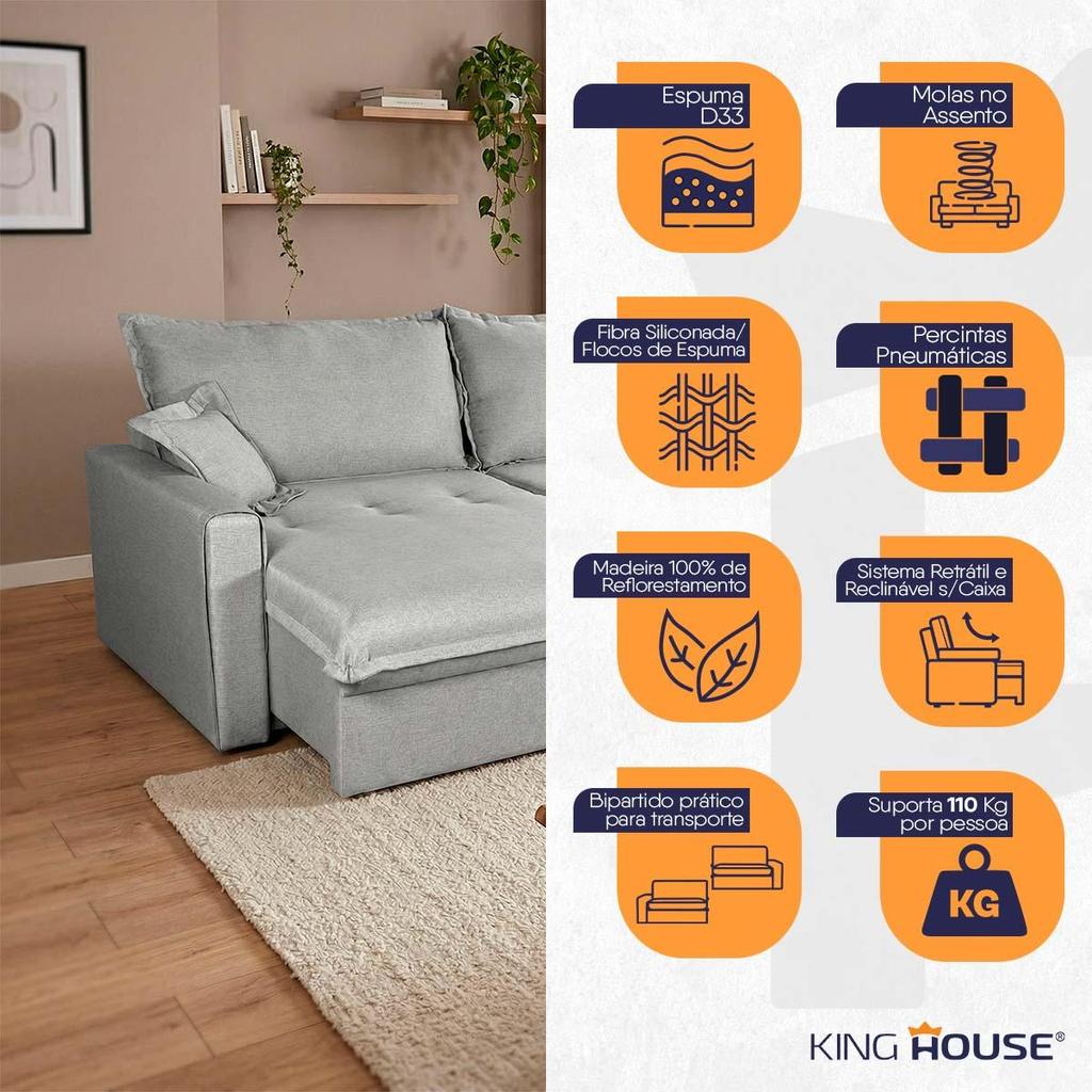 Sofá Cama Lume Sem Caixa 1,90m Linho Cinza - King House · foto 2