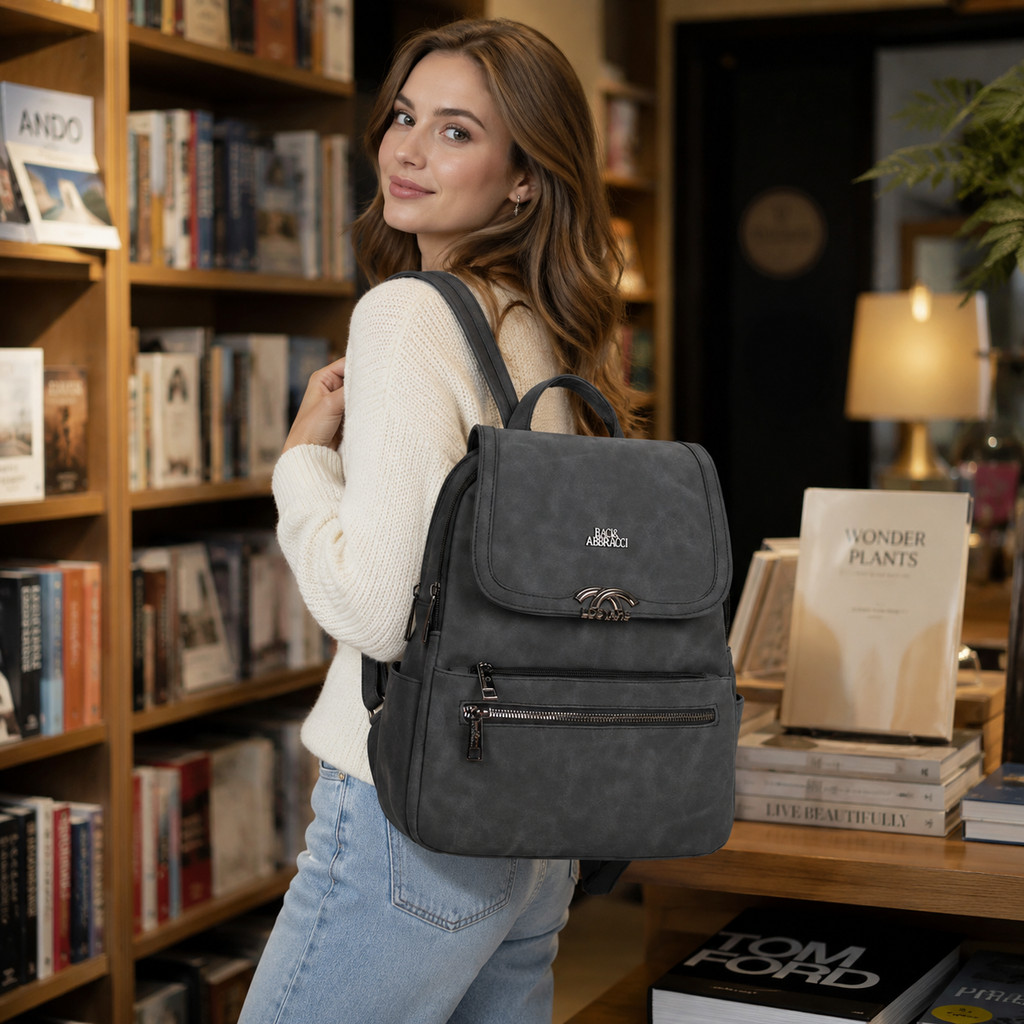 JAMI JAMI Bolsa Mochila Feminina Simples Elegante E Com Acabamento Retrô De Grande Capacidade De Couro PU BA728