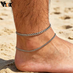 Vnox Conjunto De Tornozelo De Aço Inoxidável , 2 Peças , Masculino , Corrente Cubana E Clipe De Papel , Tornozeleira Pra