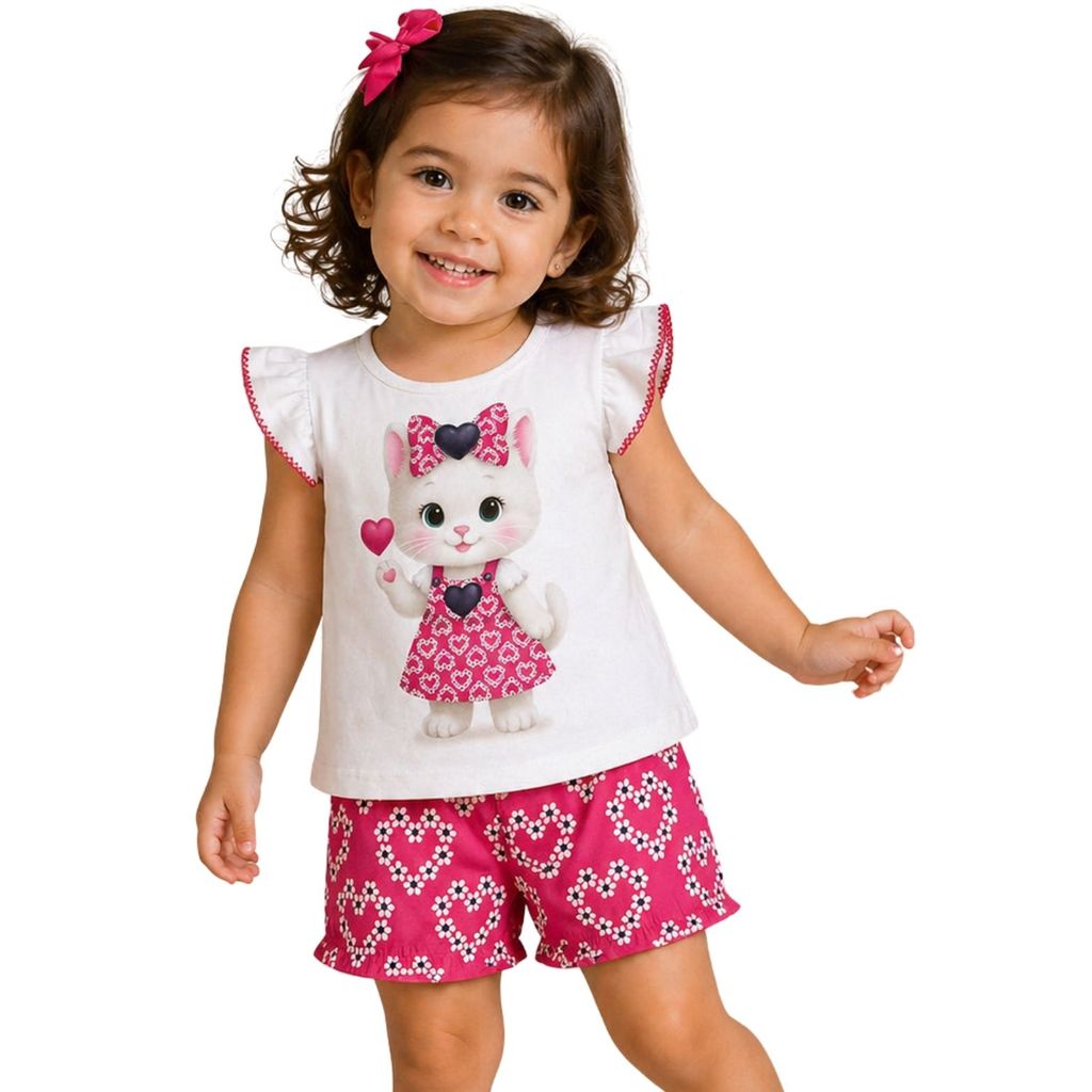 Conjunto Infantil Kyly Menina Branco Blusa e Short Estampado 1001790