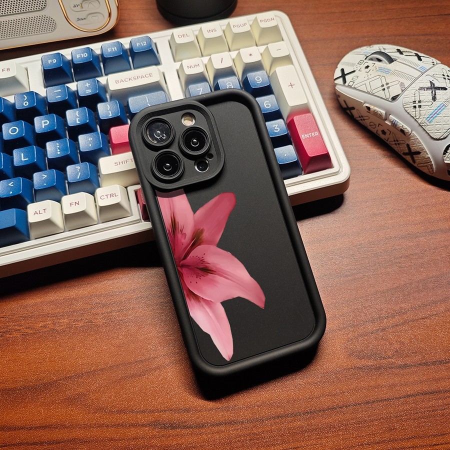 Para Motorola MOTO G86 G06 G85 G64 G54 E15 Silicone Preto Grande Flor Vermelha C