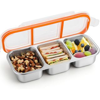 Recipientes para Lanches em Aço Inoxidável Juome, Recipientes Reutilizáveis com 3 Compartimentos e Tampas para Crianças,