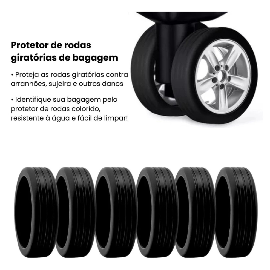 Kit 8 Capa Protetor de Rodas para Mala em Silicone Premium Colorido Viagem Silenciosa Menos Ruido — imagem 2 de 2