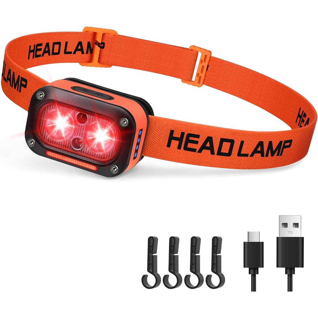 Lanterna de Cabeça DARKBEAM com LED Vermelho, Luz Dupla de Alto Lúmen, Recarregável por USB, Lanterna de Luz Vermelha pa