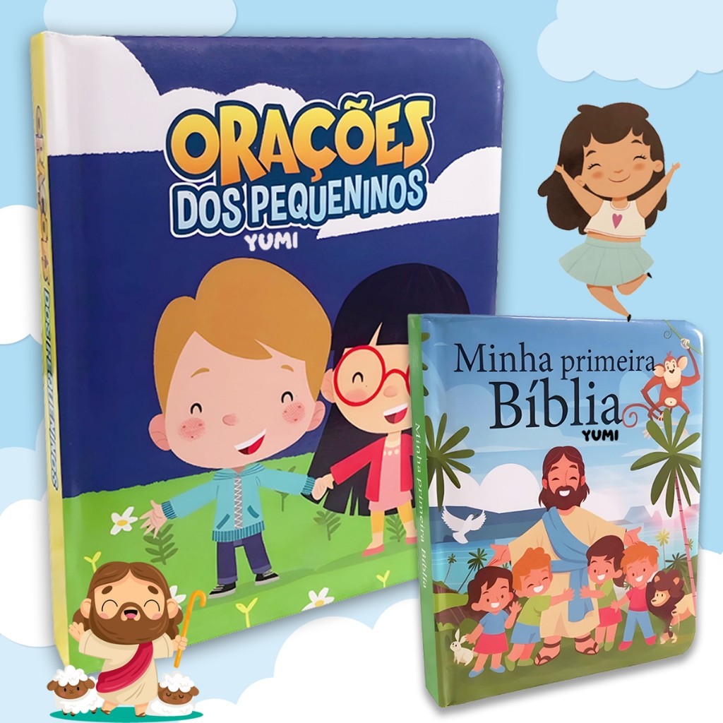 Kit Orações dos Pequeninos + Minha Primeira Bíblia Infantil Histórias Bíblicas - Livro Infantil Almofadado Capa Dura