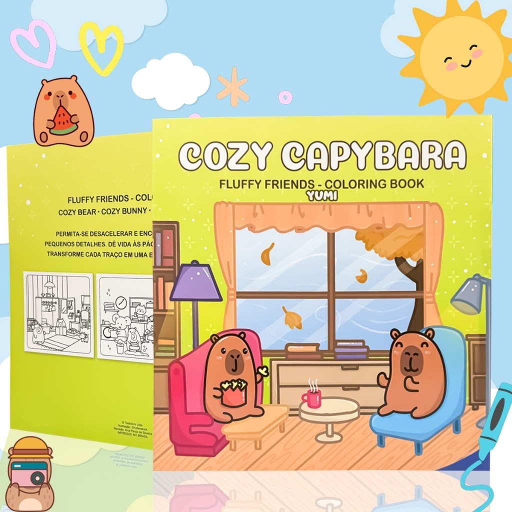 Livro de Colorir Cozy Capivara Goods Folhas 120G Caderno de Desenho Pintura Capybara