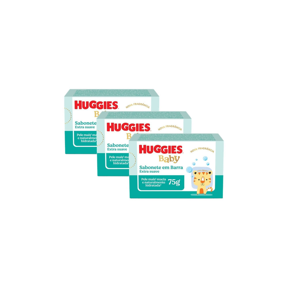 Kit 3 Sabonete Infantil em Barra Huggies Extra Suave 75g