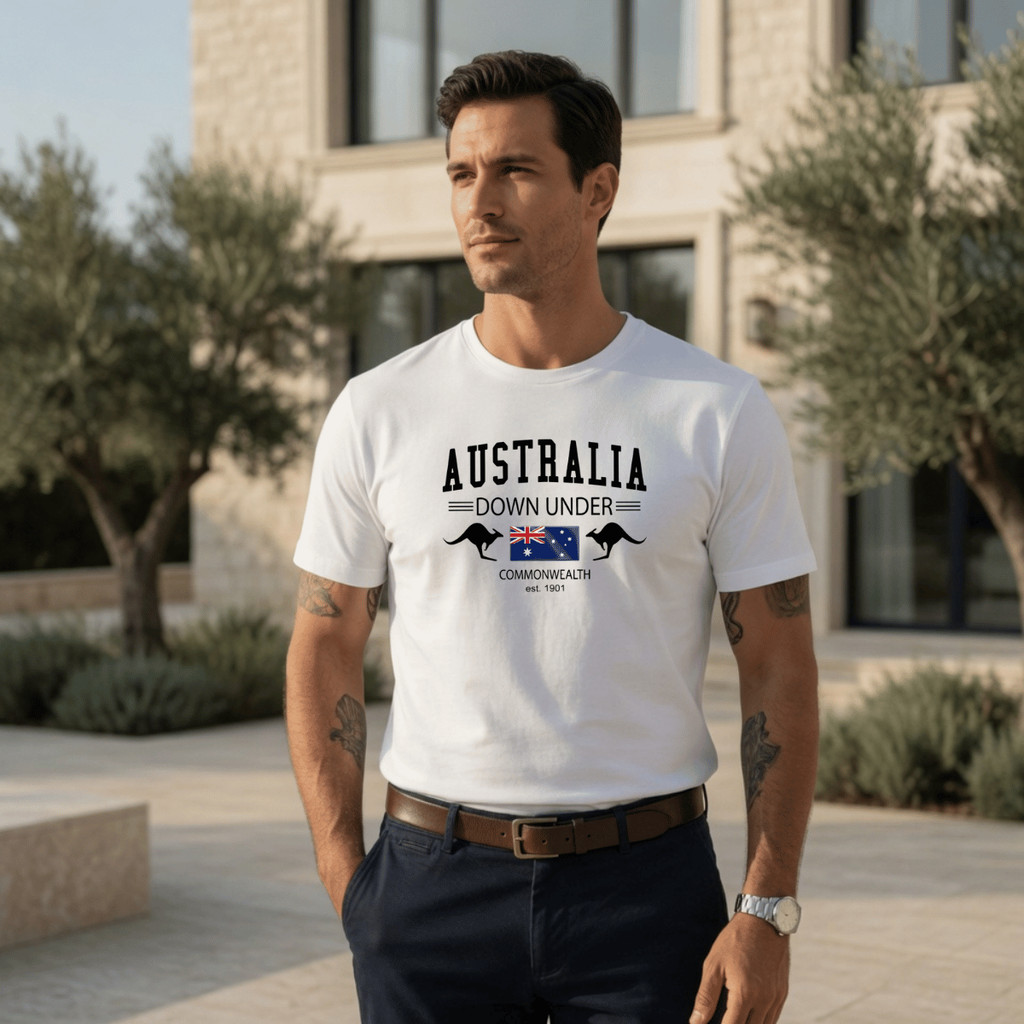 Camiseta Masculina Estampada Australia Canguru 100% Algodão Premium Camisa Blusa Homem Academia Confortavel Plus Size