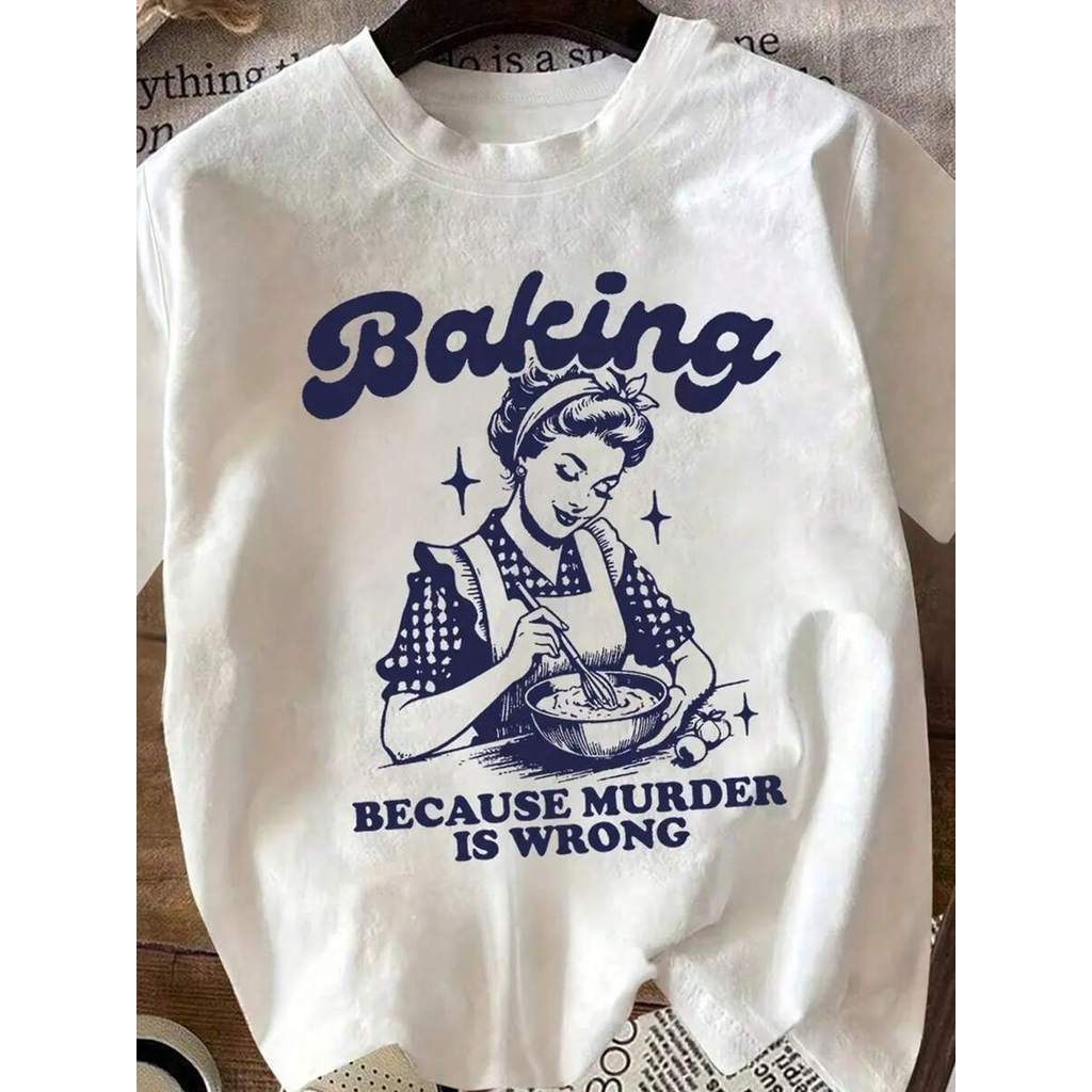 Tshirt Feminina Estilosa Estampada Baking Lançamento Camiseta 100% Algodão  Camiseta Para Mulheres Estilosas