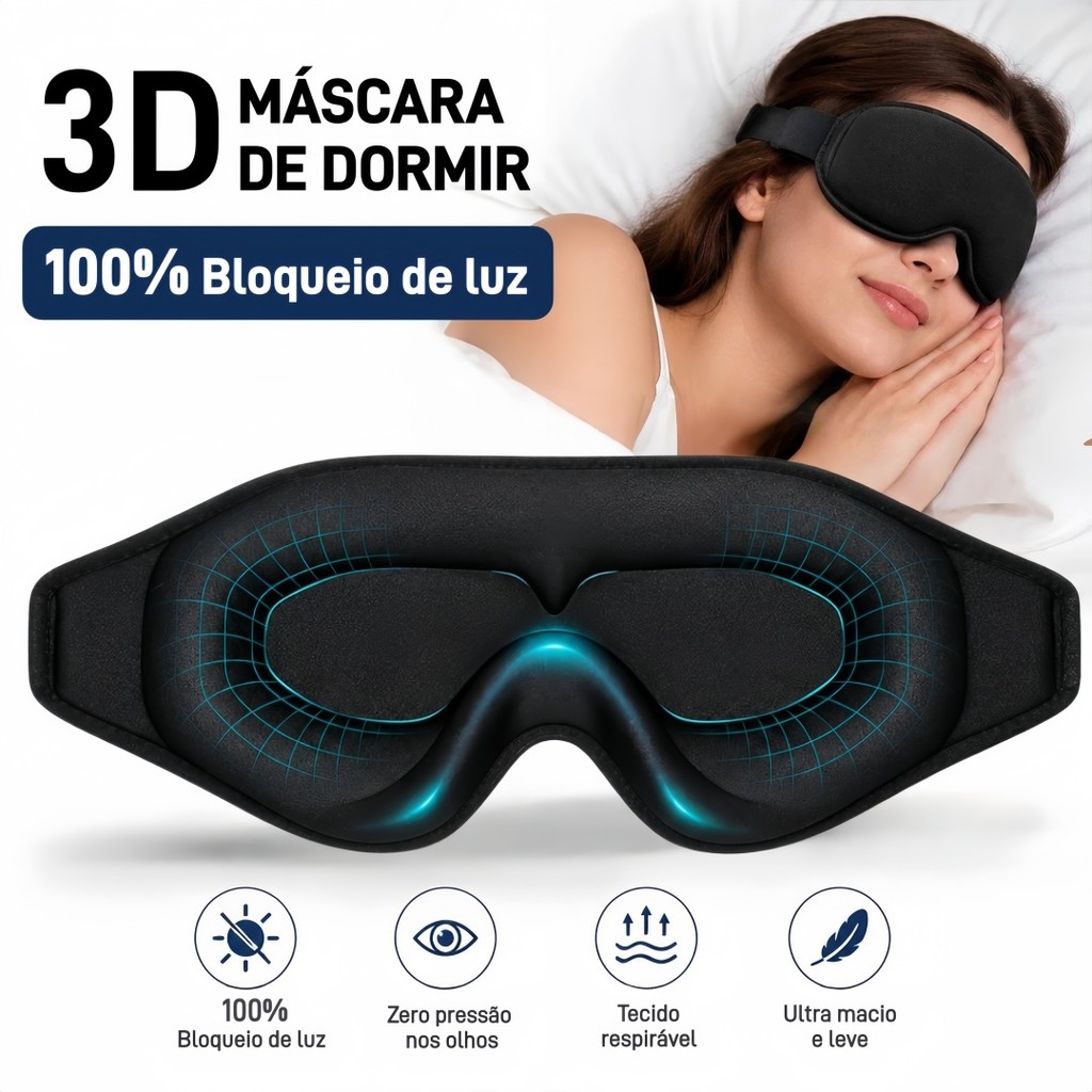 Máscara 3D Confort de dormir, 100% Sombra Blackout, Zero Pressão Tampa do olho noturno