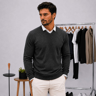 Suéter Importado Masculino Casaco Liso Gola V e Gola U Slim