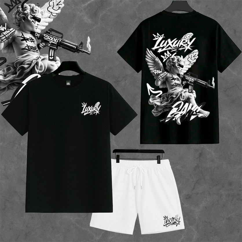 Conjunto Camiseta 30.1 + Bermuda Masculino Unisex Feminino Tactel Com elastano LUXURY ANGEL streetwear lançamento