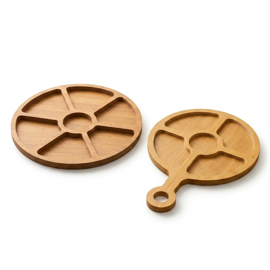 Kit Petisqueira Redonda 6 Divisória 30cm + Petisqueira Redonda Cabo 5 Divisórias MDF