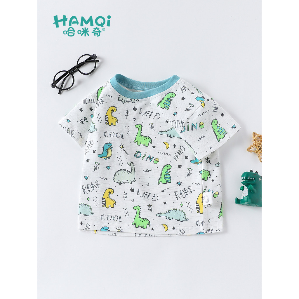 Meninos camiseta de manga curta verão crianças pequenas estilo dos desenhos animados dinossauro impressão topo bebê novo