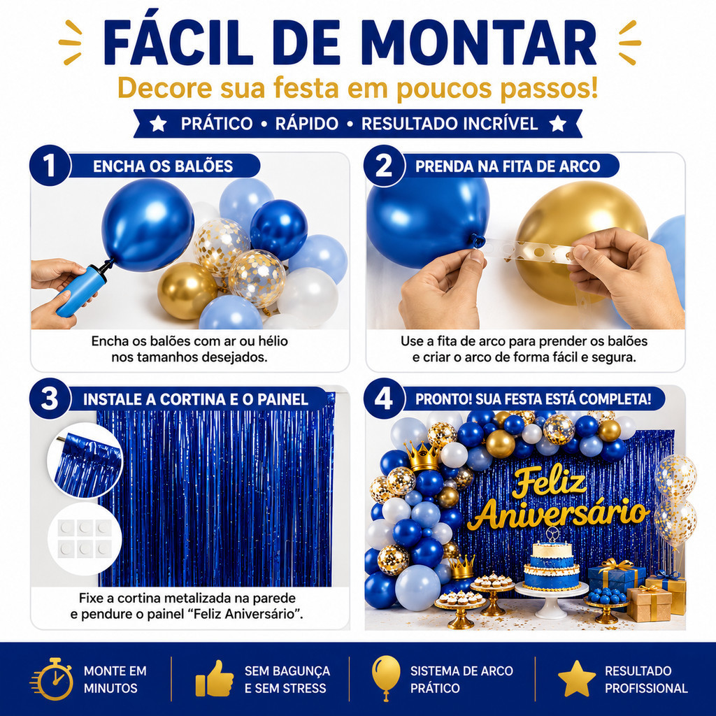 Kit Decoração de Balão 117 Peças Feliz Aniversário Arco Desconstruído Bexiga — imagem 2 de 2