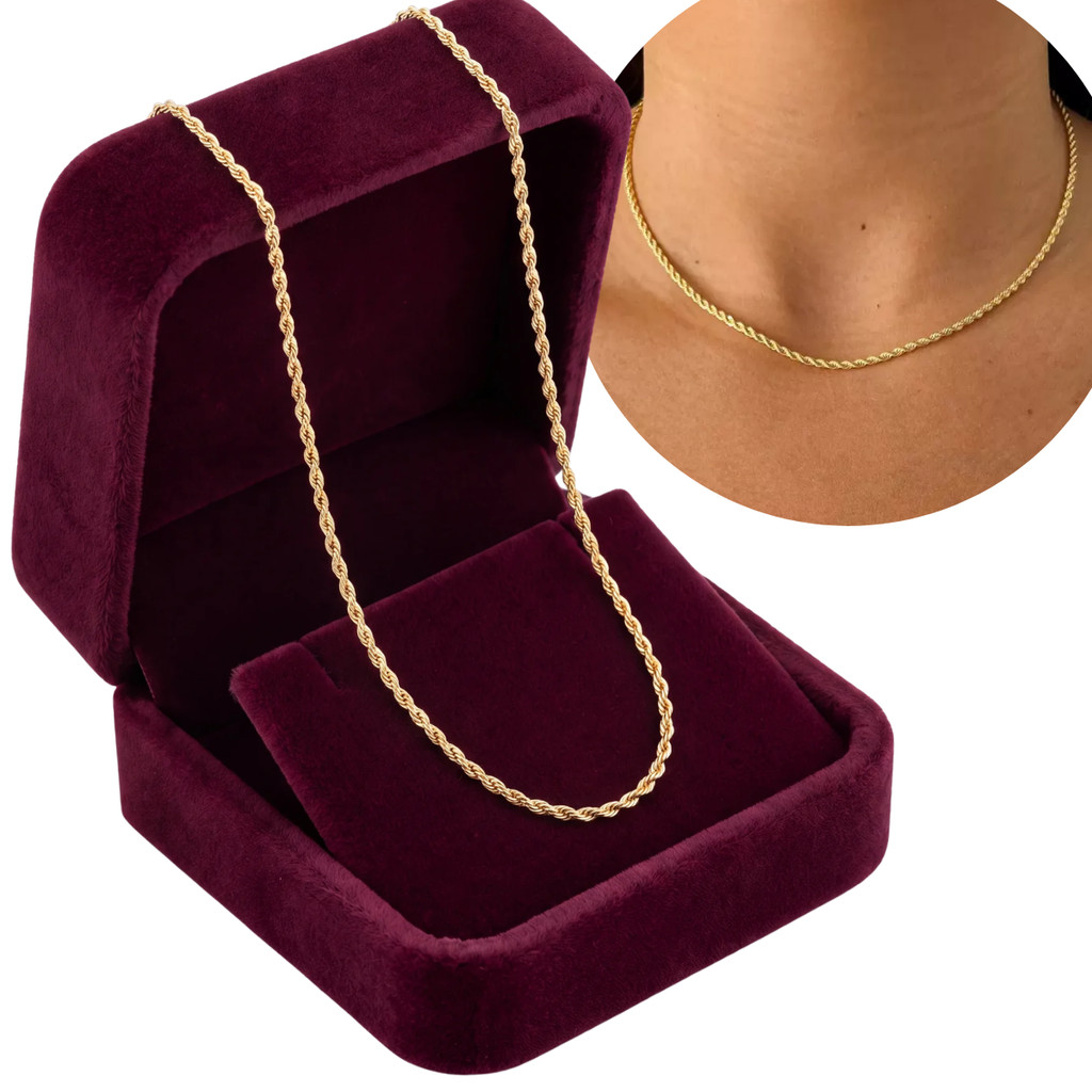Colar Gargantilha Cordao Baiano Torcido 2mm Folheado Ouro 18k ou Prata 925 Feminino Choker Malha Baiana Trancado