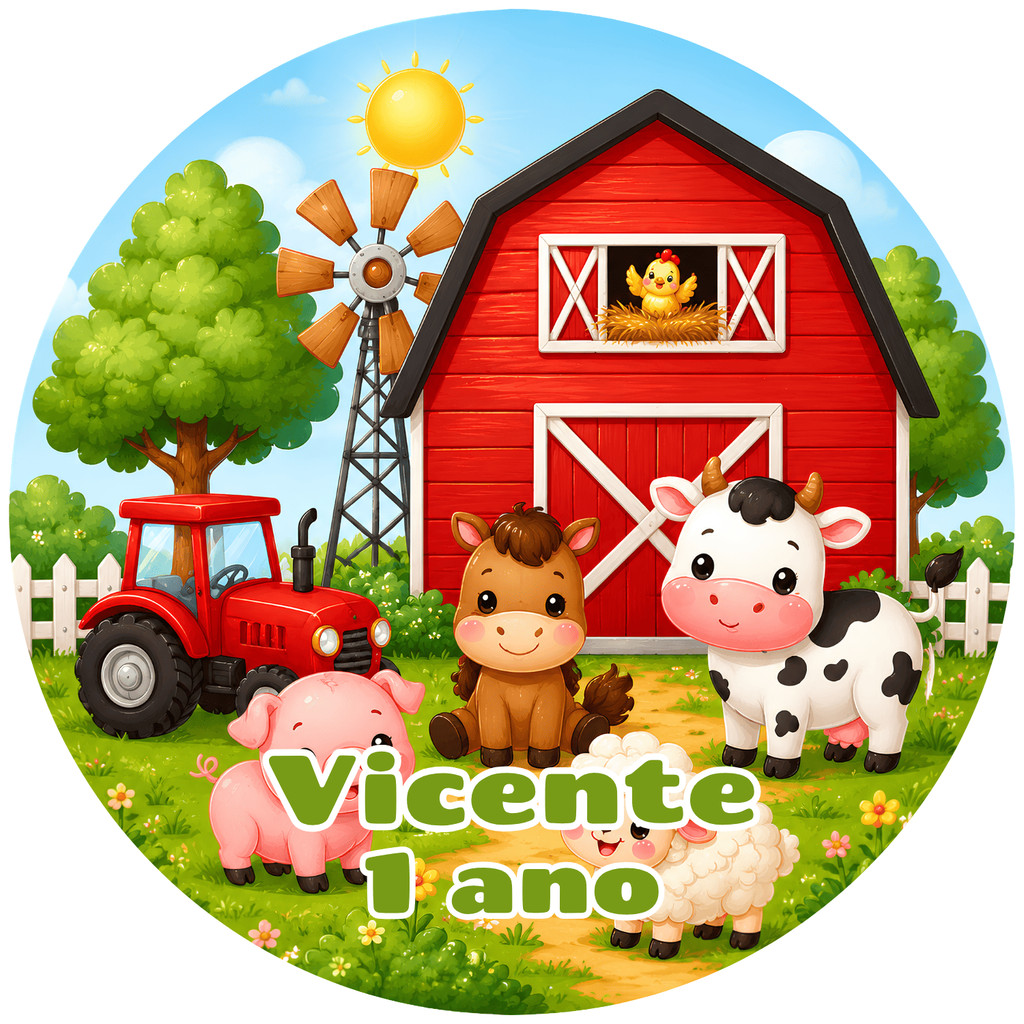 Kit 30, 50 ou 100 unidades Adesivos Circulares 5cm Fazendinha Encantada Lembrancinha de Festa Latinha Aniversário
