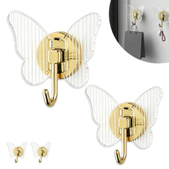 Kit 2 Gancho Borboleta Acrílico Dourado – Autocolante Sem Furo Decoração