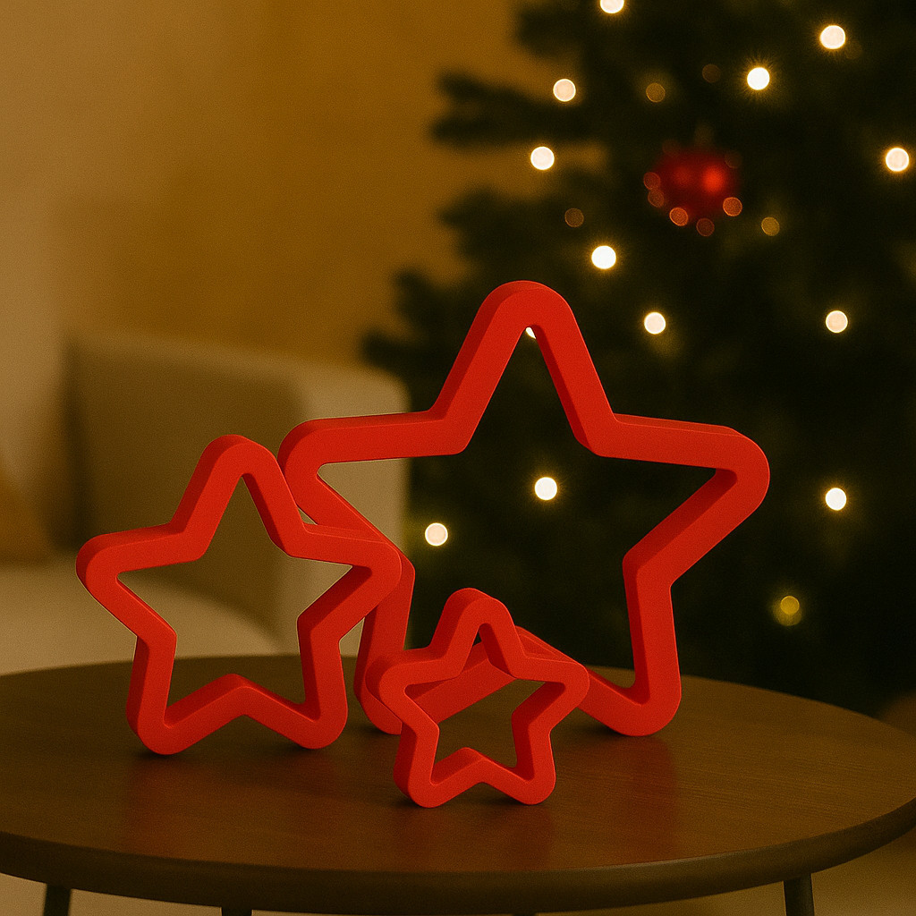 Kit 3 Estrelas Decorativas Natalinas – Enfeite Moderno para Sala, Mesa e Árvore de Natal, arte