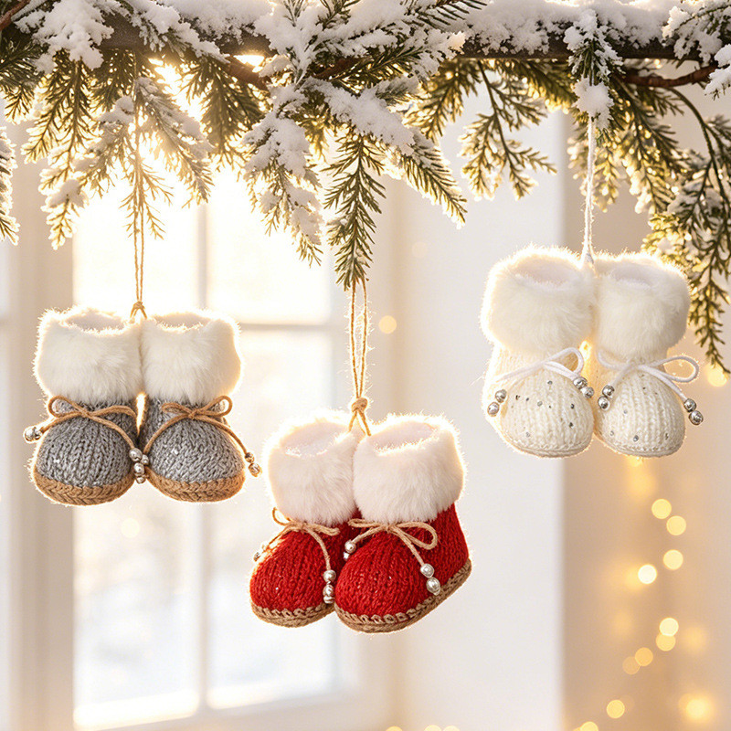 Para famílias, botinha de Natal de tricô, pendure na árvore e crie clima natalino