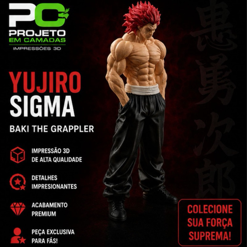 Miniatura Yujiro Hanma Sigma Baki | Action Figure Decorativa Impressa em 3D | Colecionável Anime