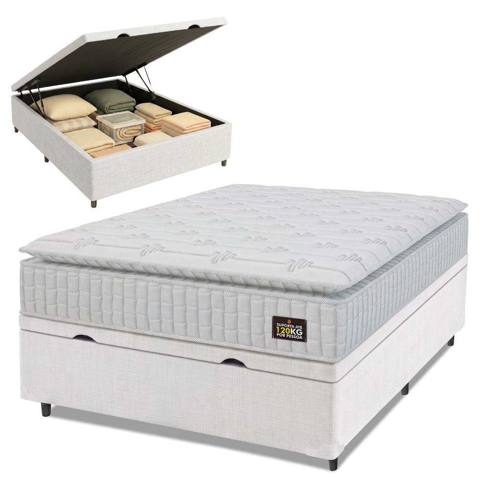 Cama Box Baú Casal Colchão Espuma D33 Pillow Top Van Gogh 138x188x65cm Branco Linho Hellen