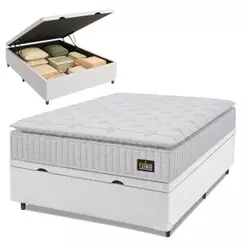 Cama Box Baú Casal Colchão Espuma D33 Pillow Top Van Gogh 138x188x65cm Branco Linho Hellen