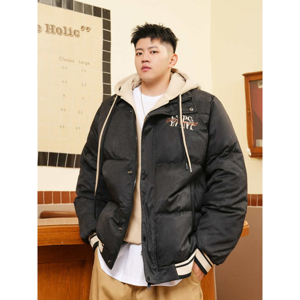 THE PANG Street Wear Plus Size Roupas Masculinas Fat Winter Falso Roupas de Algodão com Capuz de Duas Peças Masculinas S