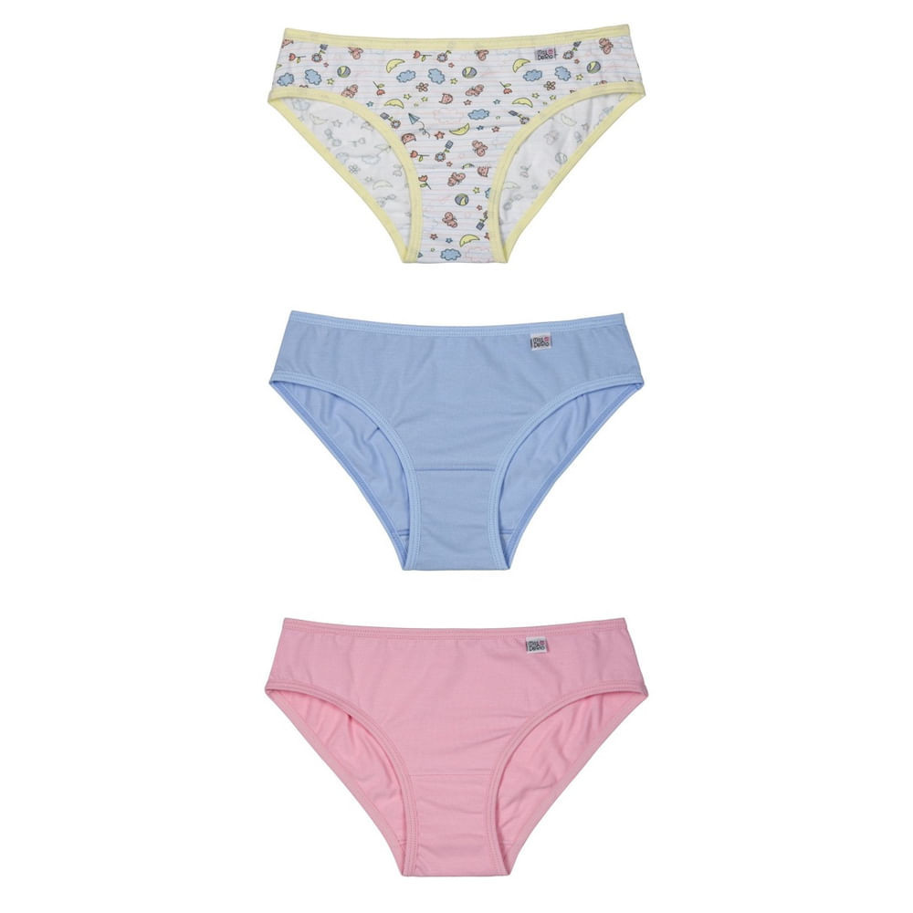 Kit 3 Calcinhas Infantil Miss em Cotton 51309 DelRio Kids