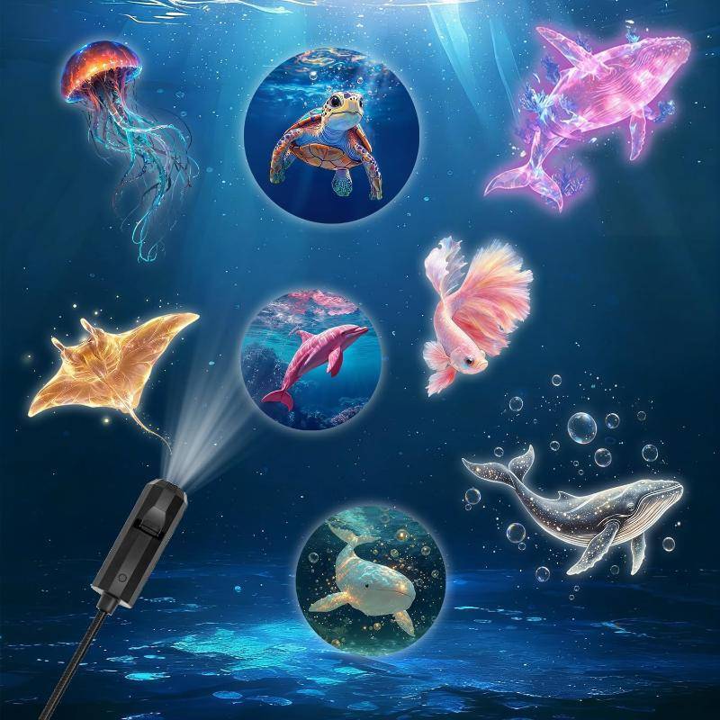 vhddyvikgnon LED USB Marine Life Ocean Lâmpada De Projeção 8pcs Painéis De Luz Para Atmosfera Aconchegante Dormir No Qua — imagem 2 de 2